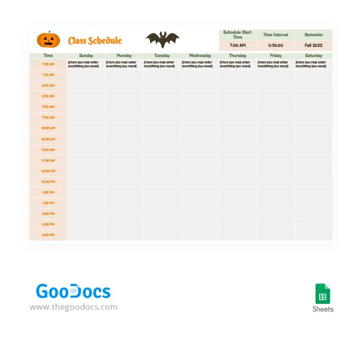 Halloween Style Class Schedule - free Google Docs Template - 10062185