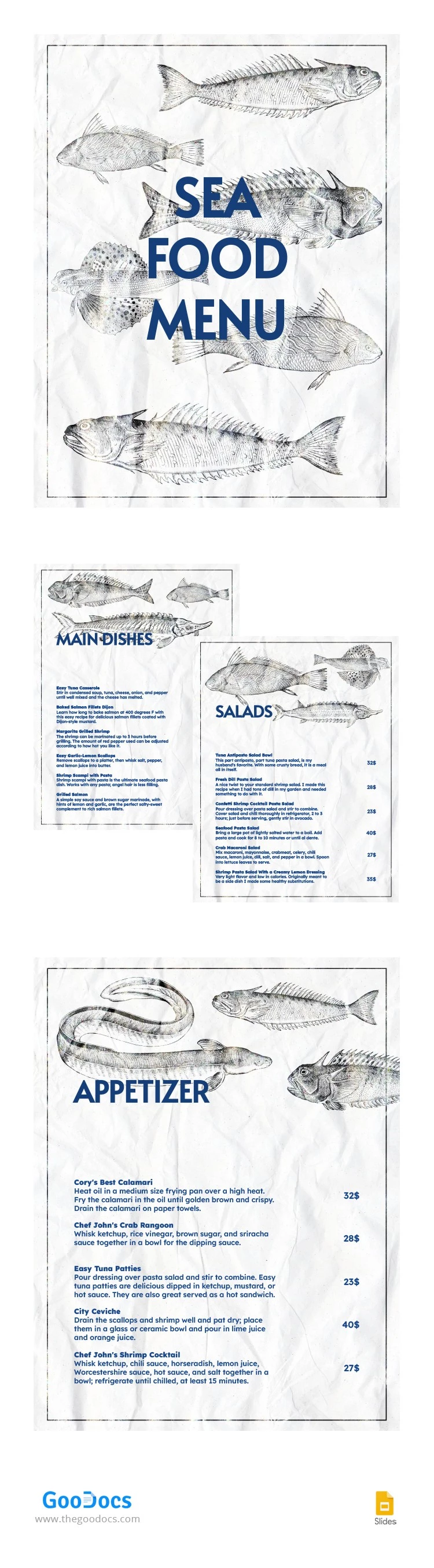 Menú del restaurante de mariscos dibujado a mano. - free Google Docs Template - 10064246