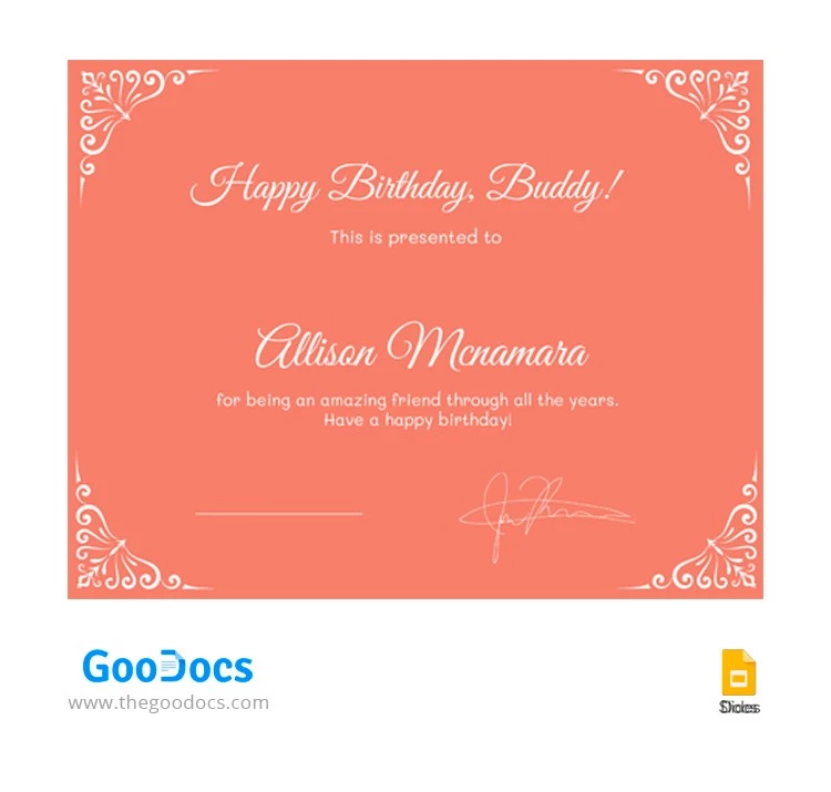 Happy Birthday Award Certificate - free Google Docs Template - 10063811