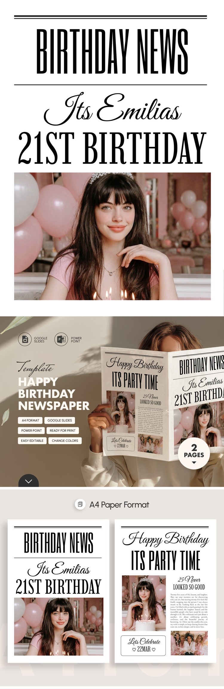 Free Happy Birthday Newspaper Template for Google Docs and Microsoft ...