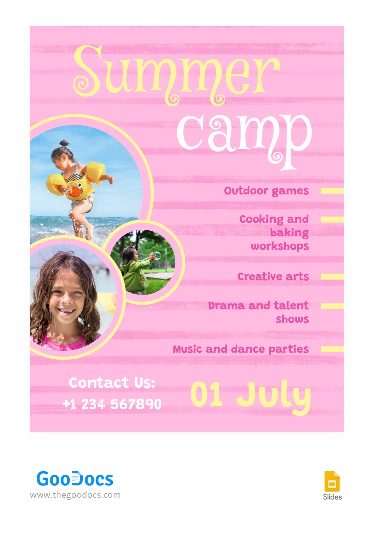 Happy Cute Summer Camp Flyer - free Google Docs Template - 10066619