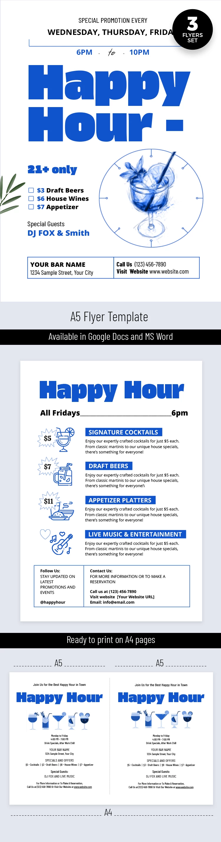 Flyer pour l'heure heureuse minimaliste - free Google Docs Template - 10069251