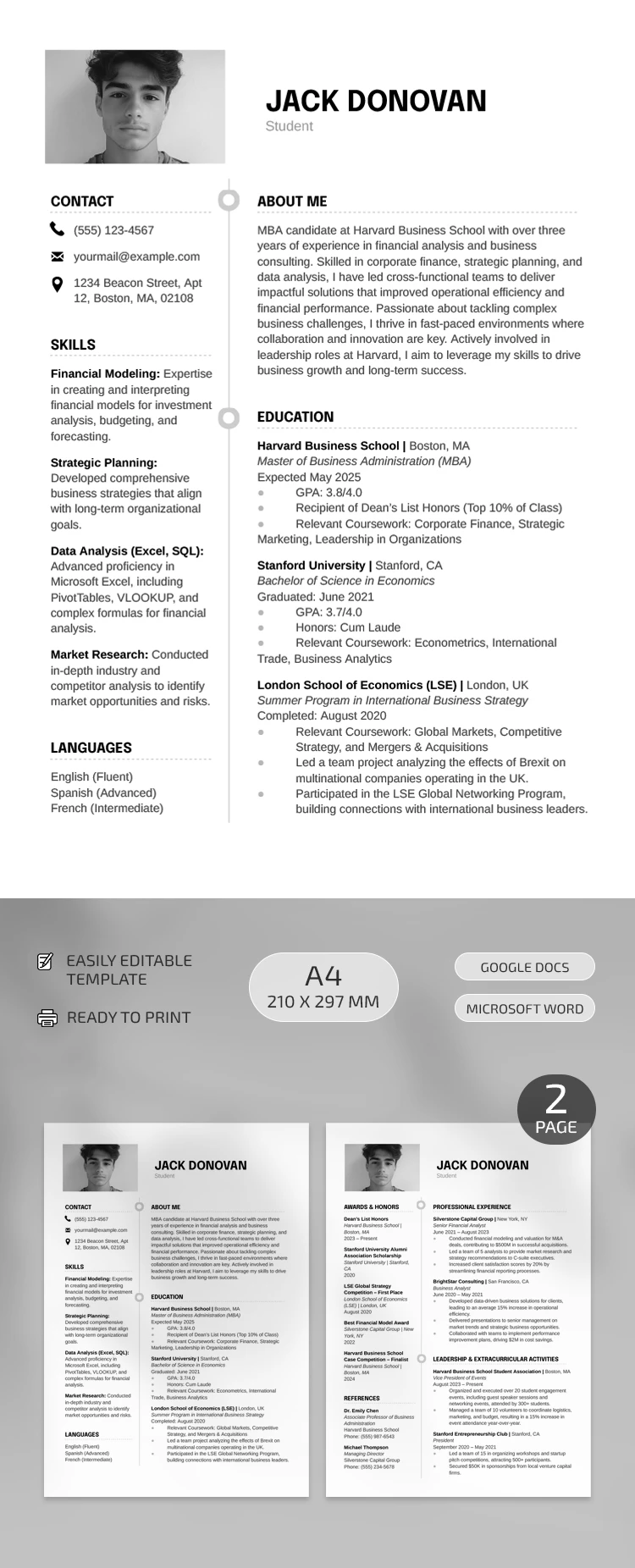 Harvard Business School Lebenslauf - free Google Docs Template - 10069357