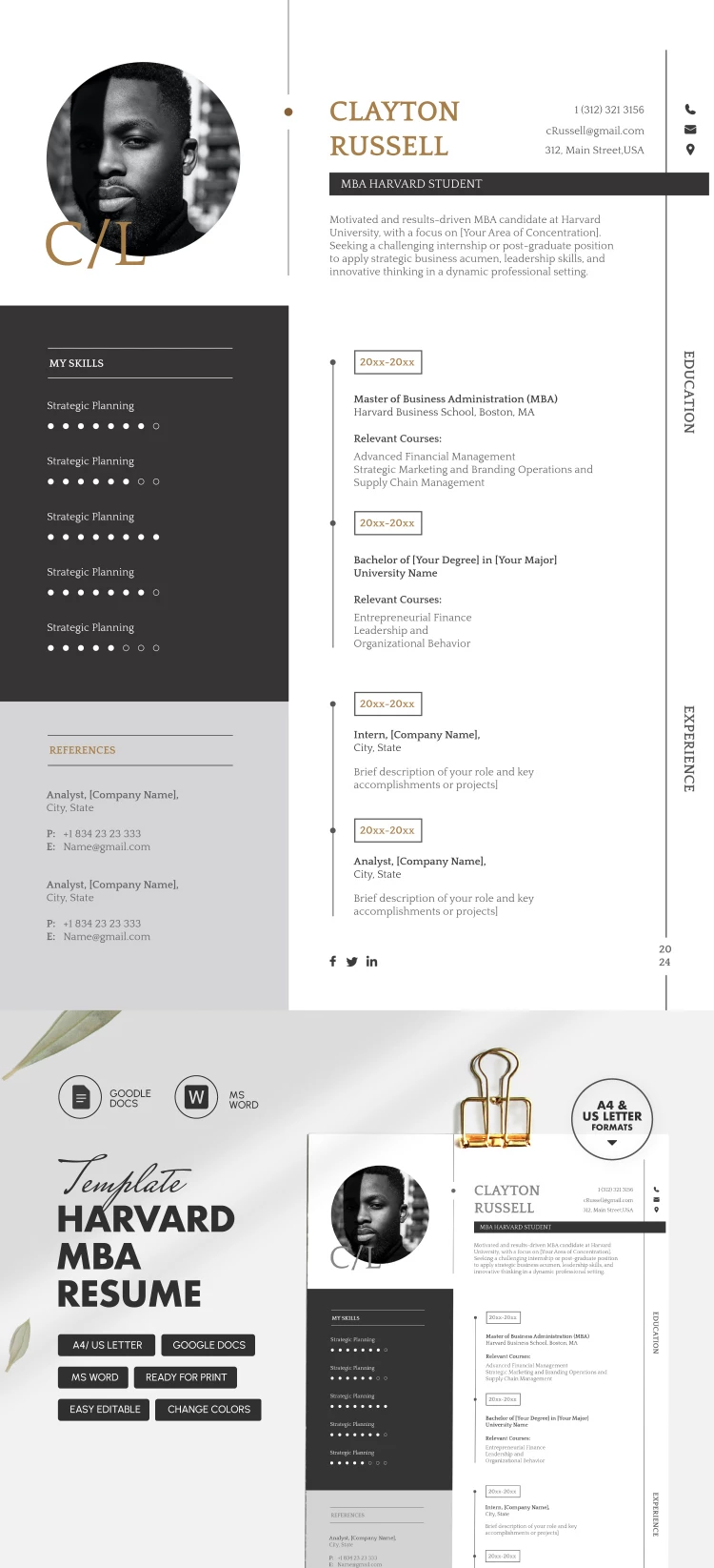 Modello di curriculum Harvard MBA - free Google Docs Template - 10068023