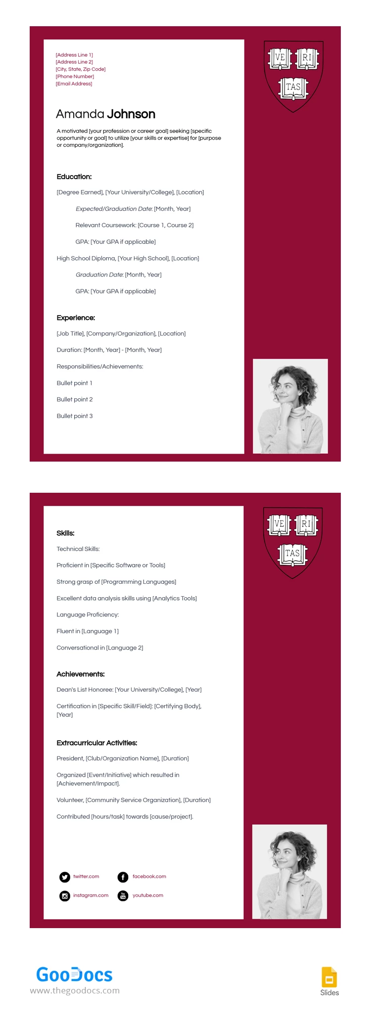 Curriculum di Harvard Rosso - free Google Docs Template - 10067782