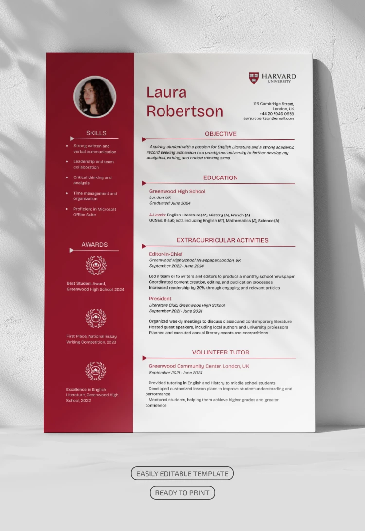 Harvard Resume - free Google Docs Template - 10068908