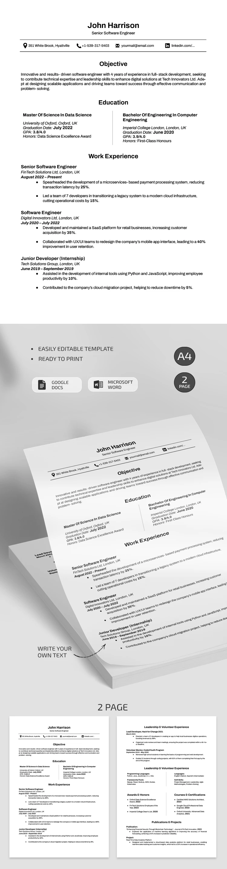 Professional Harvard Resume - free Google Docs Template - 10069439