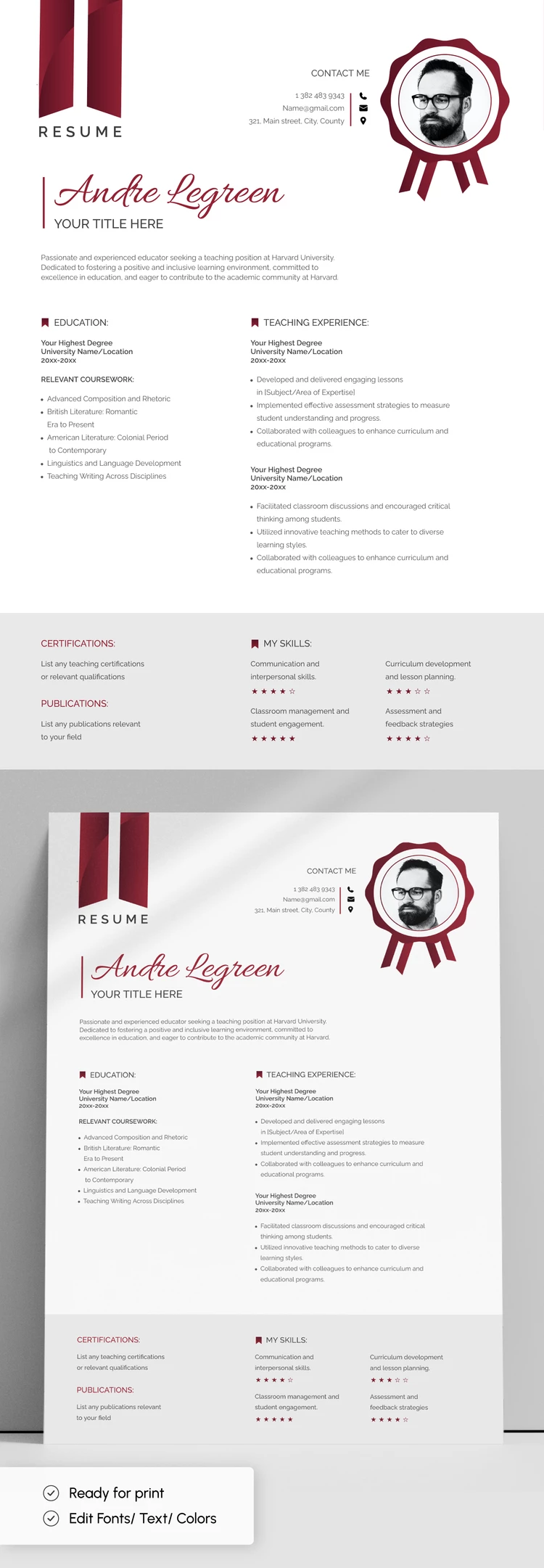 Elegant Harvard Resume - free Google Docs Template - 10067831