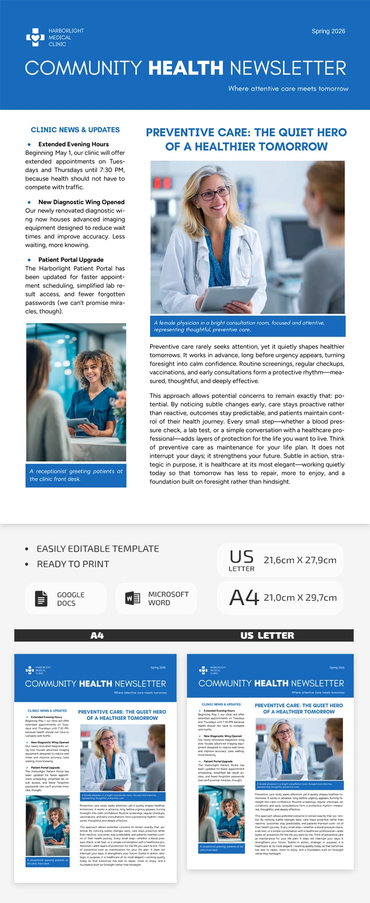 Esempio di Newsletter della Clinica Sanitaria – Modello Editabile - free Google Docs Template - 10072432