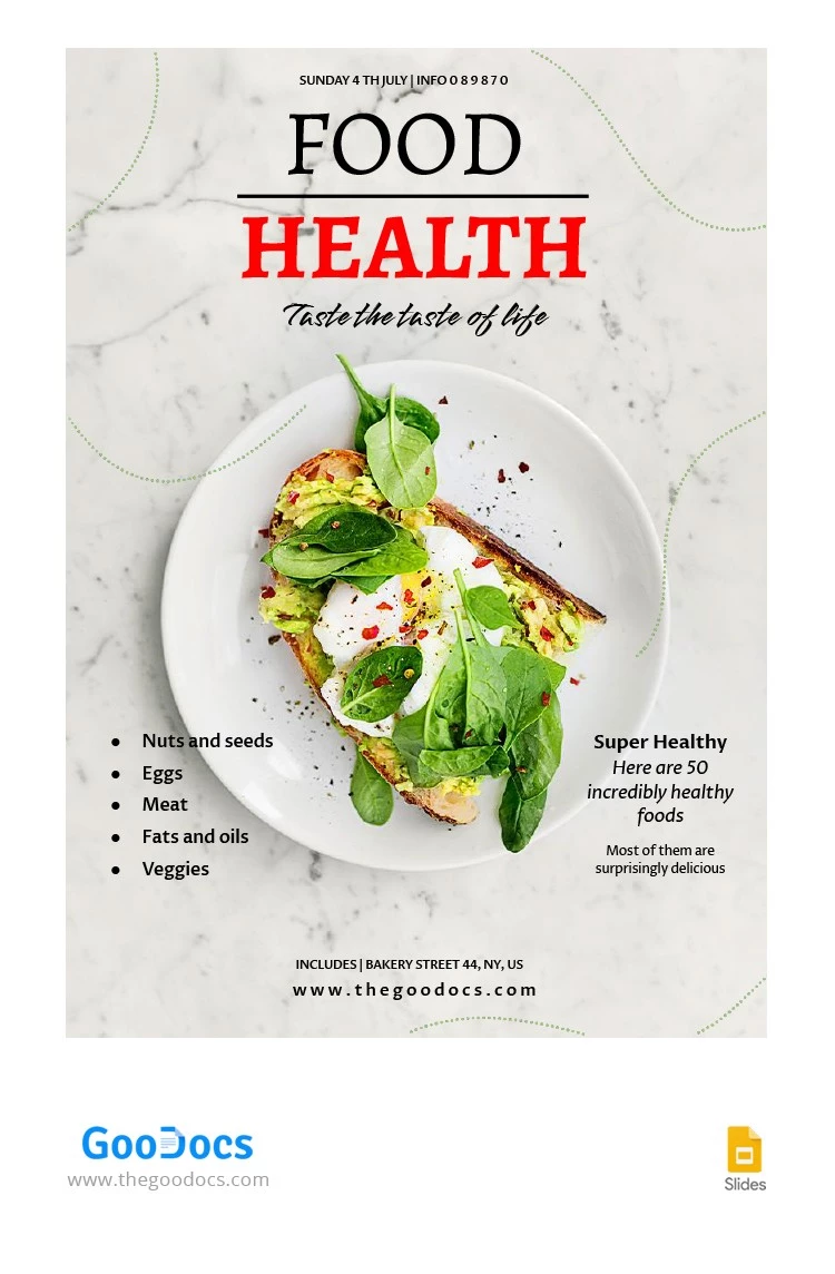 Panfleto de Alimentos Saudáveis - free Google Docs Template - 10064407