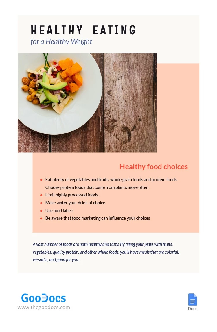 Article sur la nourriture saine et cool - free Google Docs Template - 10062243