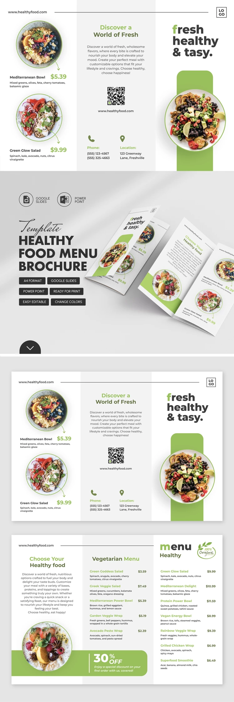 Folheto do Menu de Comida Saudável - free Google Docs Template - 10069689