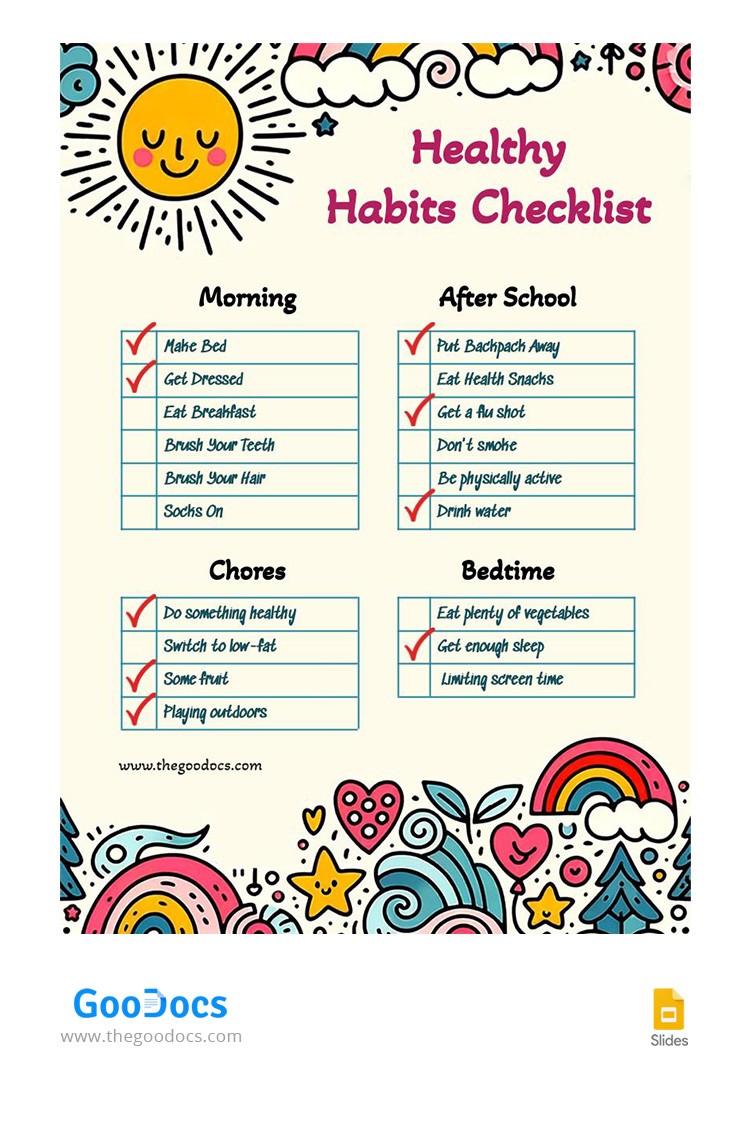 Free Healthy Habits Daily Checklist Template In Google Slides