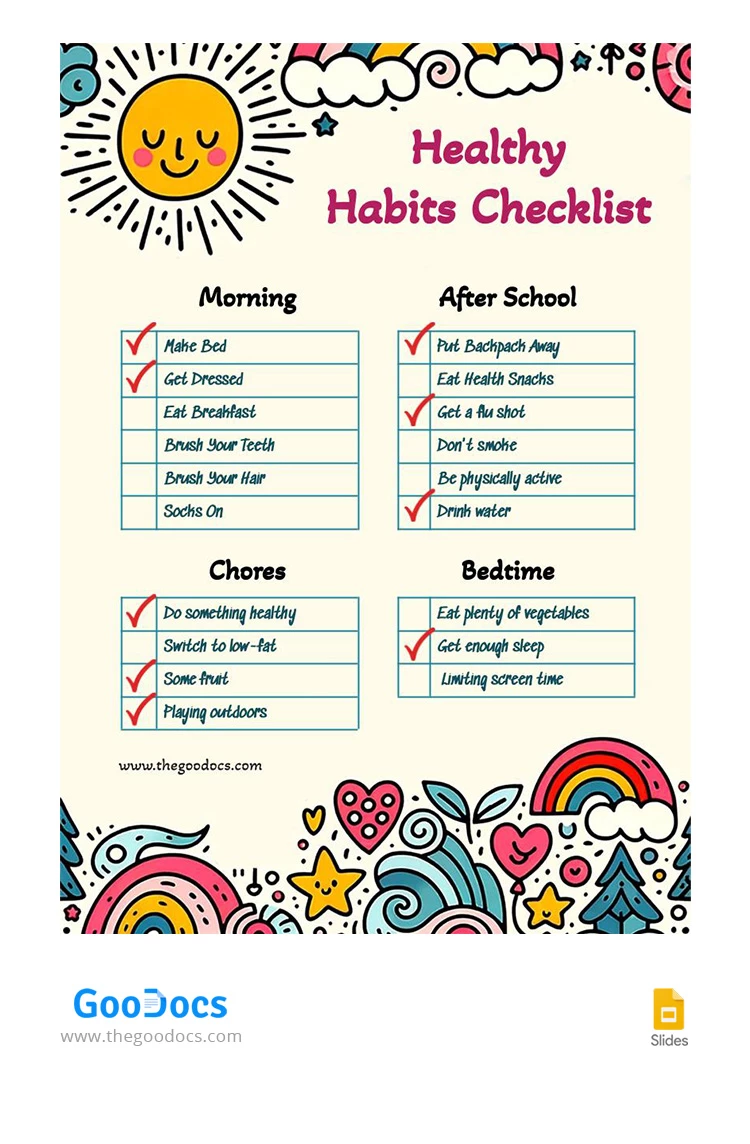 Healthy Habits Daily Checklist - free Google Docs Template - 10067382
