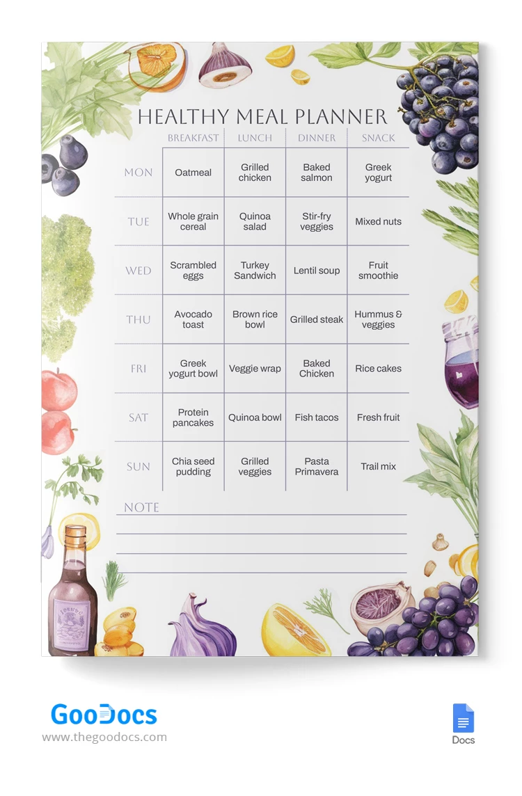 Healthy Meal Planner - free Google Docs Template - 10067693