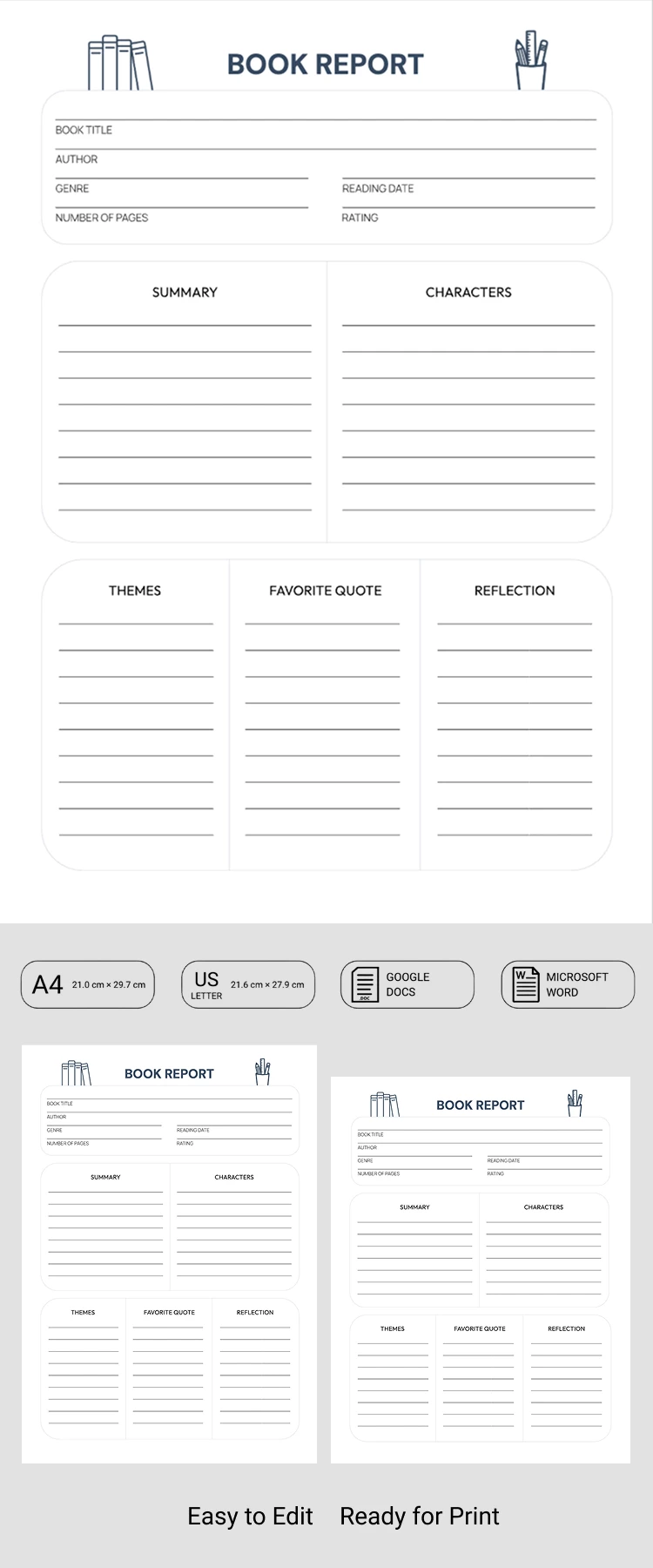 Preview of High School Book Report Template for Google Docs and Microsoft Word