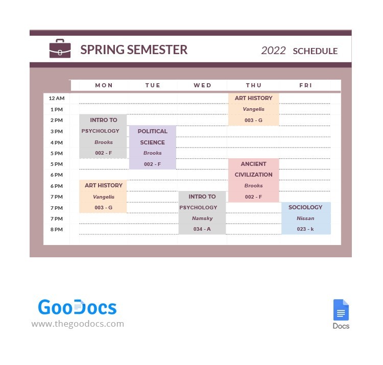 Colourful High School Class Schedule Template In Google Docs