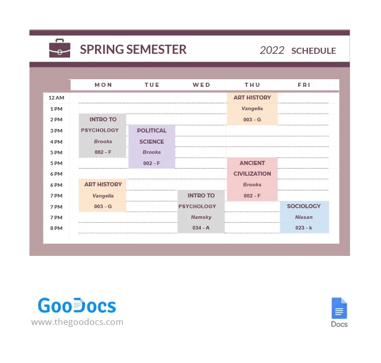 Colourful High School Class Schedule - free Google Docs Template - 10062157