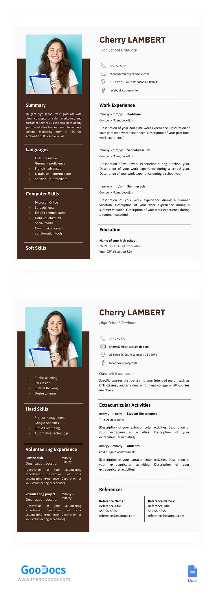 CV d'un diplômé de lycée - free Google Docs Template - 10064446