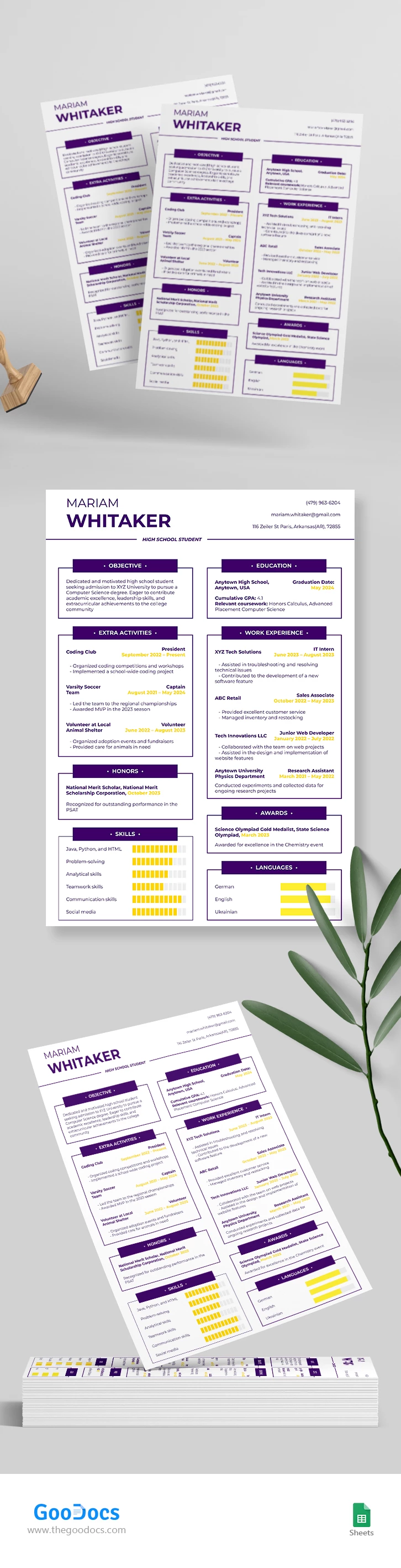 High School Resume for College - free Google Docs Template - 10068081