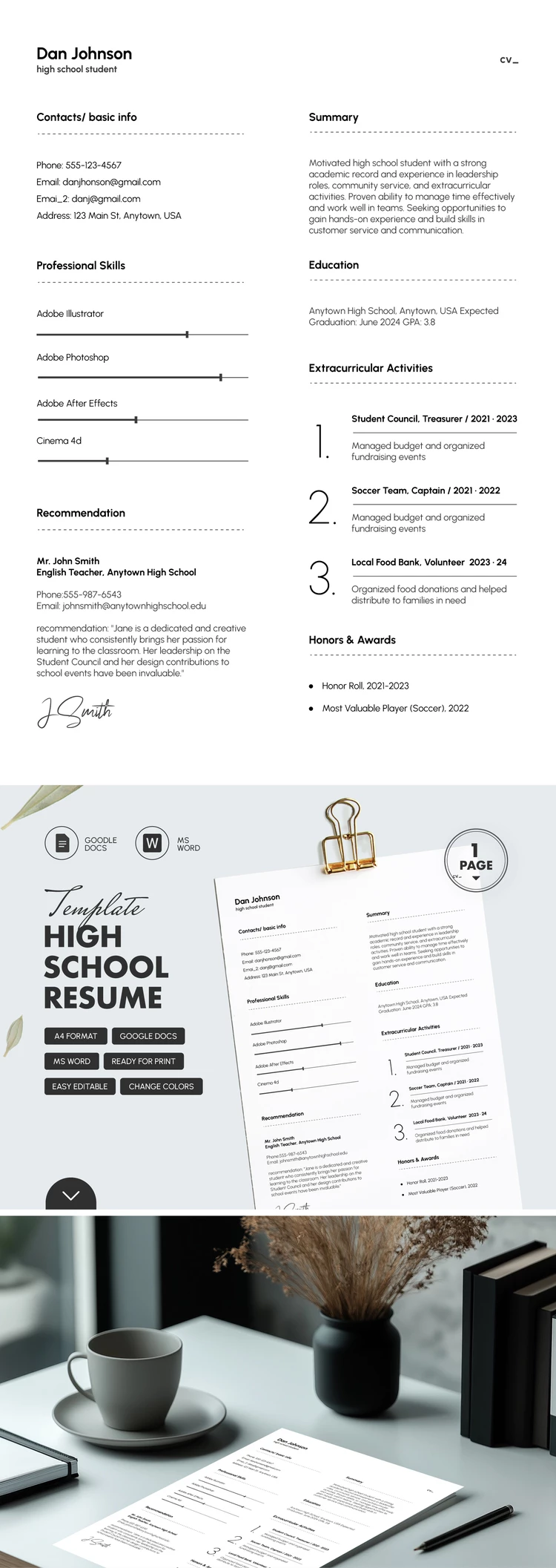 CV de lycée simple - free Google Docs Template - 10069350