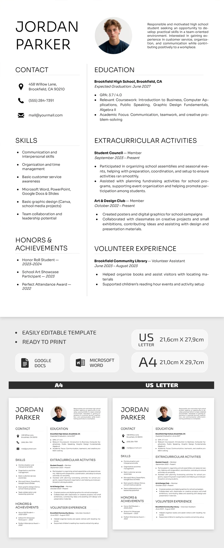 Preview of High School Resume Template no Experience for Google Docs and Microsoft Word