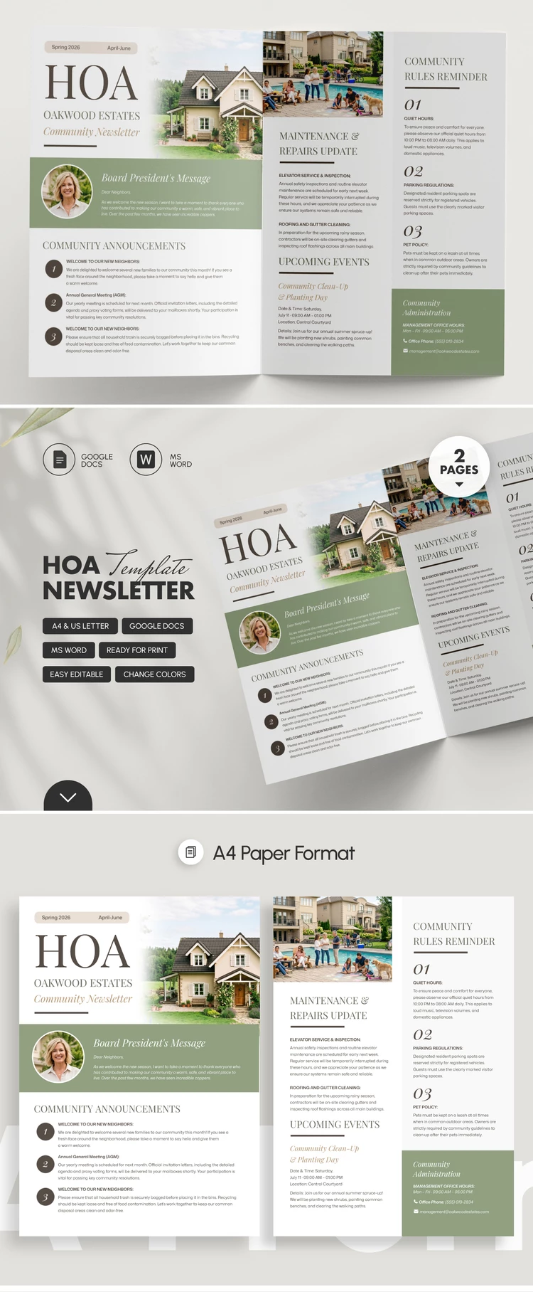 Preview of HOA Newsletter Template for Google Docs and Microsoft Word