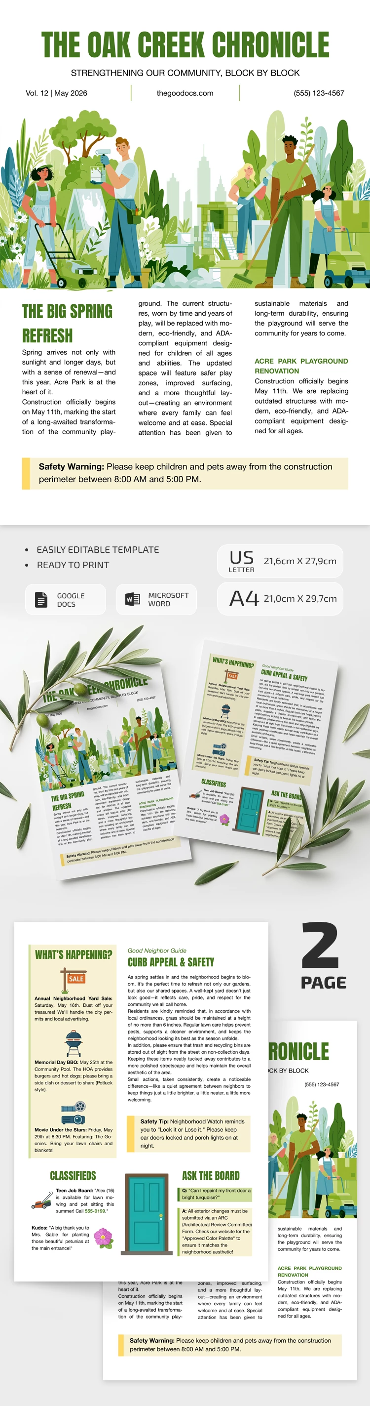 Preview of HOA Newsletter Template for Google Docs and Microsoft Word