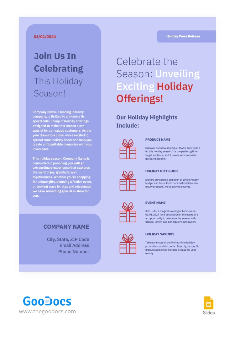 Comunicato stampa di Holiday Violet - free Google Docs Template - 10066873