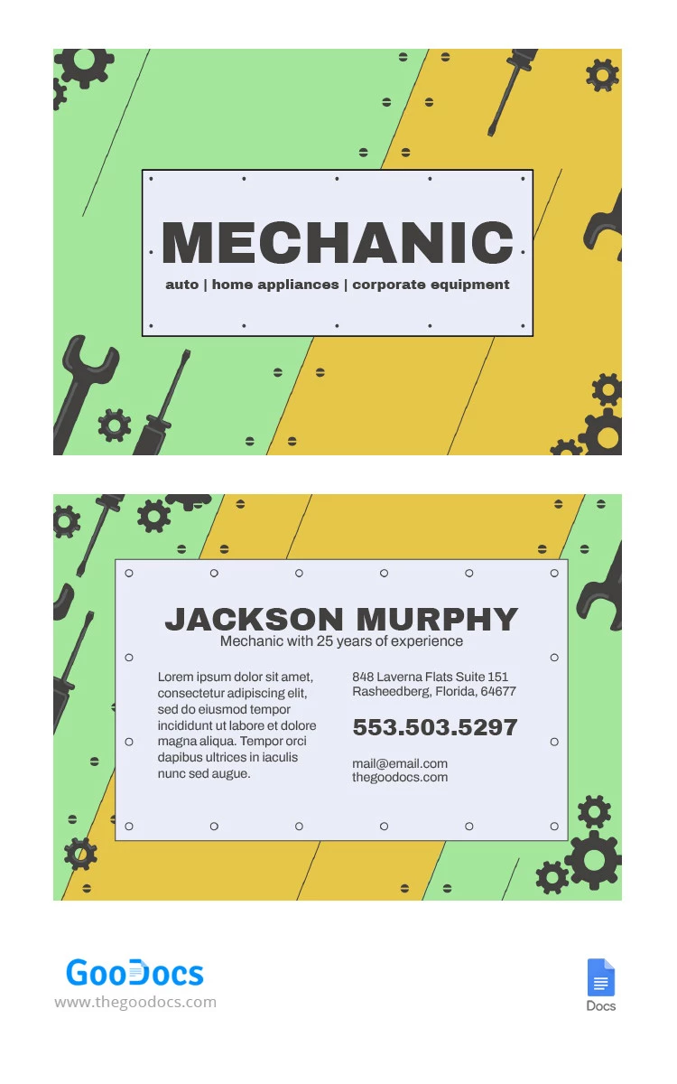 Home Appliances Mechanic Business Card - free Google Docs Template - 10065668