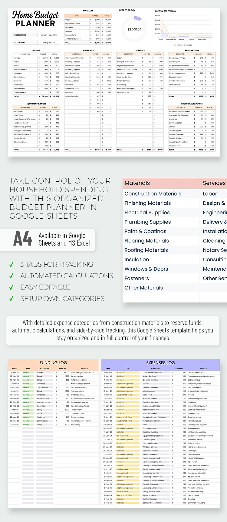 Home Budget Template Planner – Track Income & Expenses - free Google Docs Template - 10071674