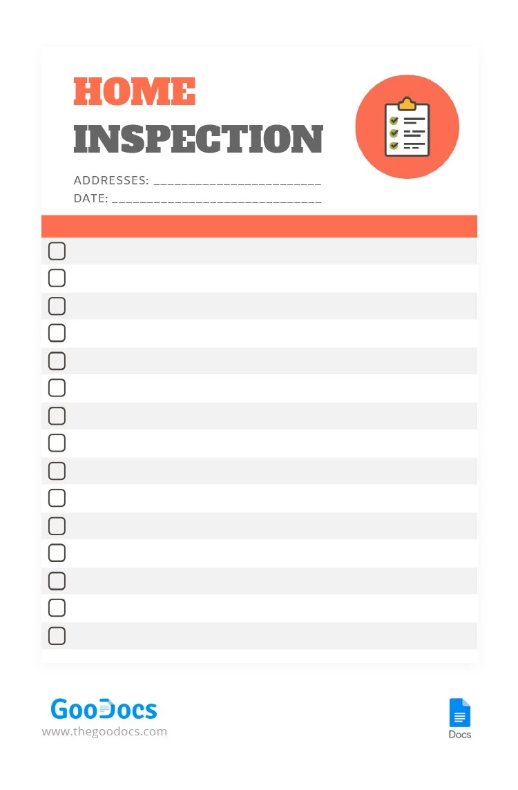 Liste de contrôle d'inspection domiciliaire - free Google Docs Template - 10065833