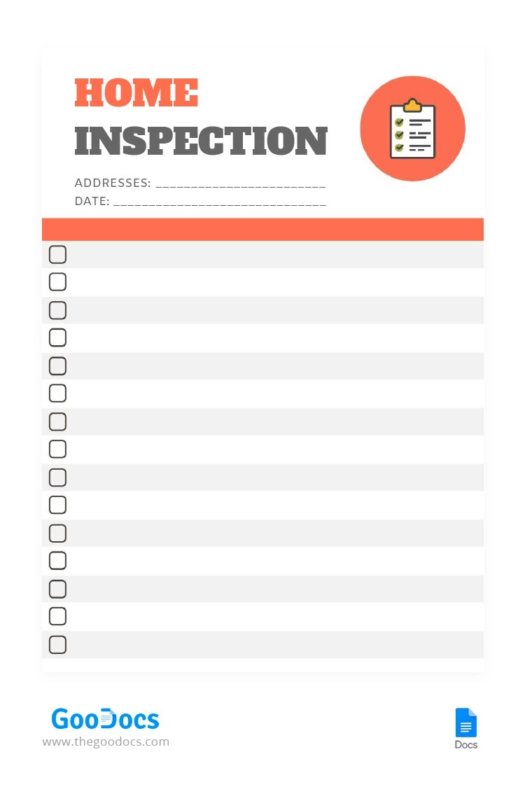 Lista de Verificação de Inspeção Residencial - free Google Docs Template - 10065833