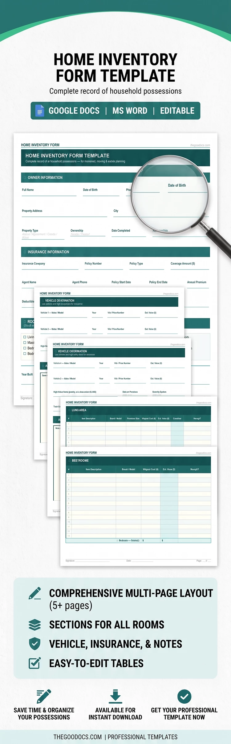 Preview of Home Inventory Form Template for Google Docs and Microsoft Word