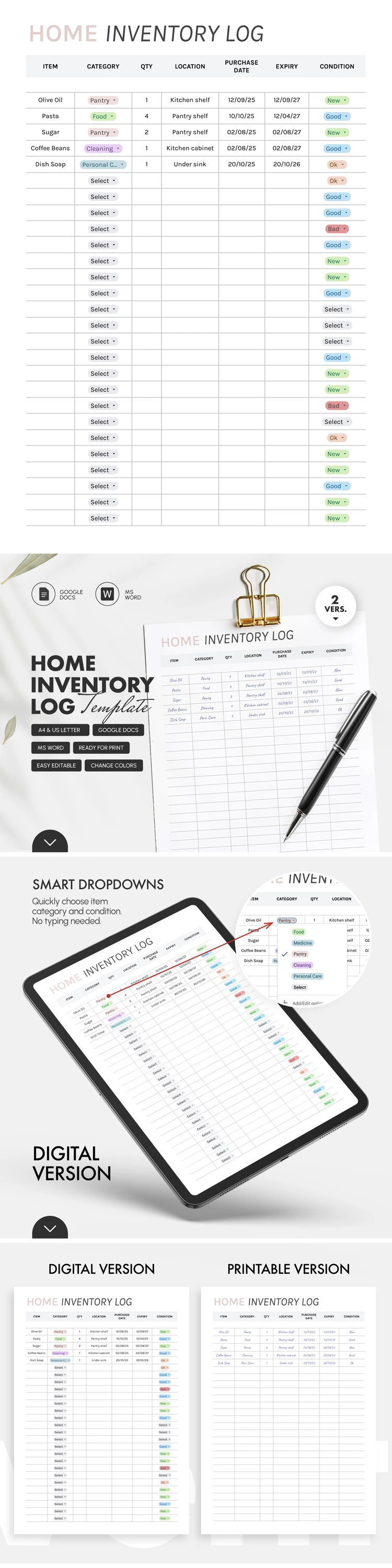 Home Inventory Log Template – Track Pantry & Food - free Google Docs Template - 10072142