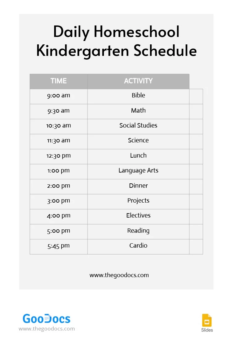 Cronogramma per la scuola dell'infanzia a casa. - free Google Docs Template - 10064897