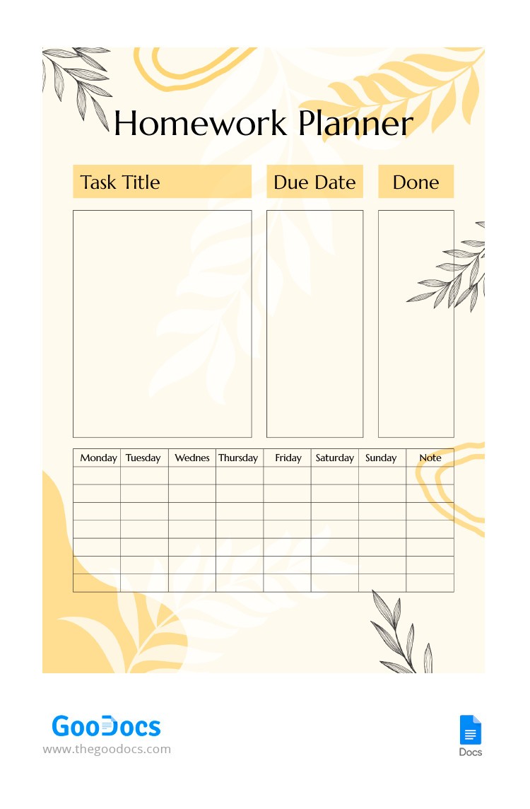 google docs homework planner template