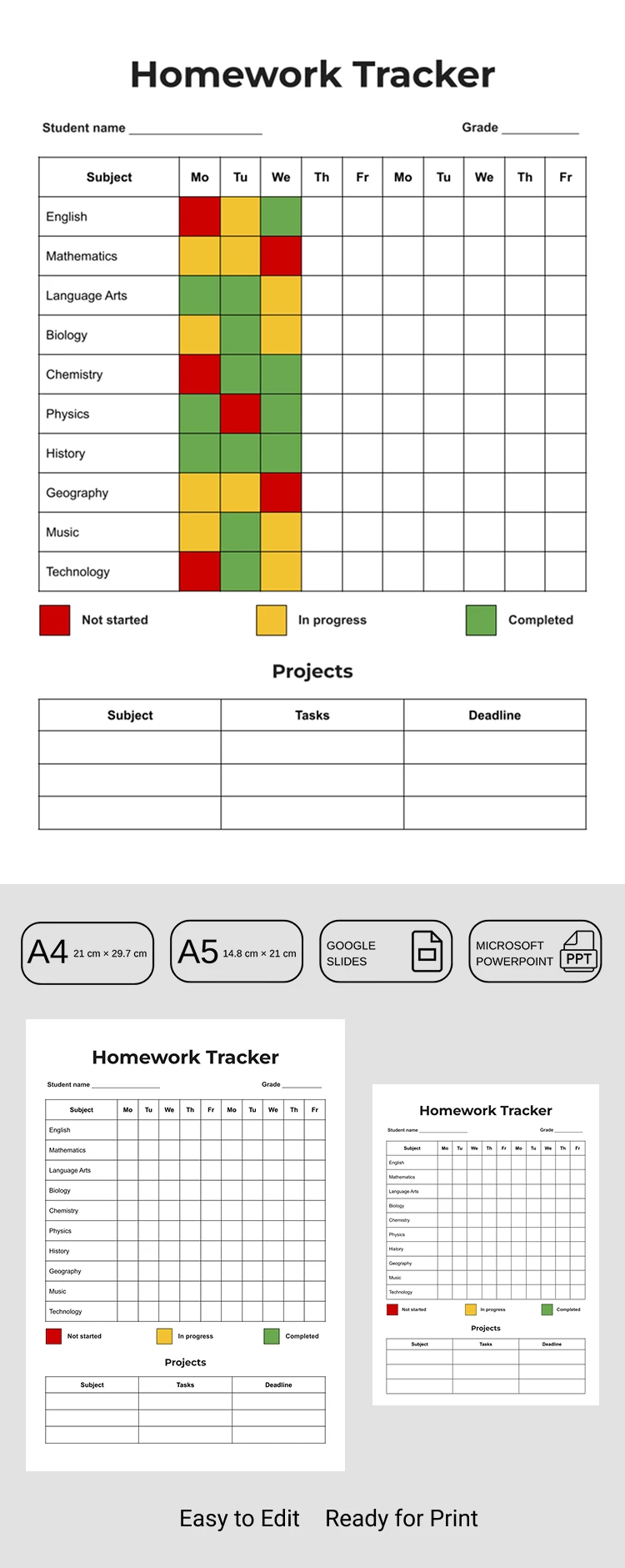 Homework Planner Template Tracker for Students - free Google Docs Template - 10071662