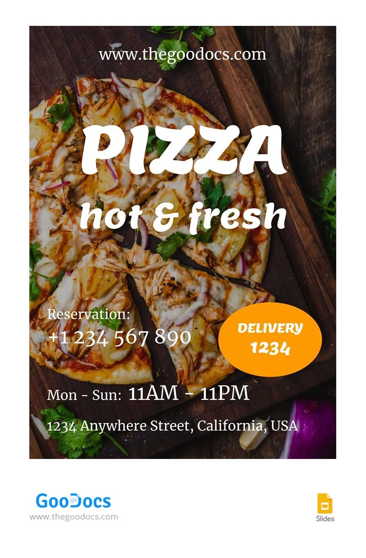 Folleto de Pizza Caliente y Fresca - free Google Docs Template - 10064276
