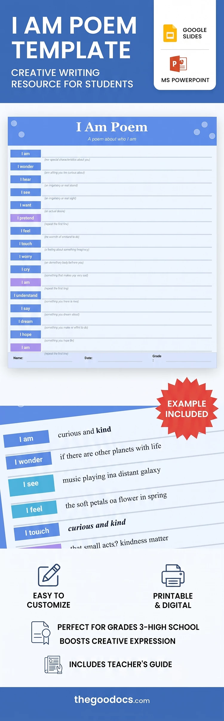 Preview of I Am Poem Template for Google Slides and Microsoft PowerPoint