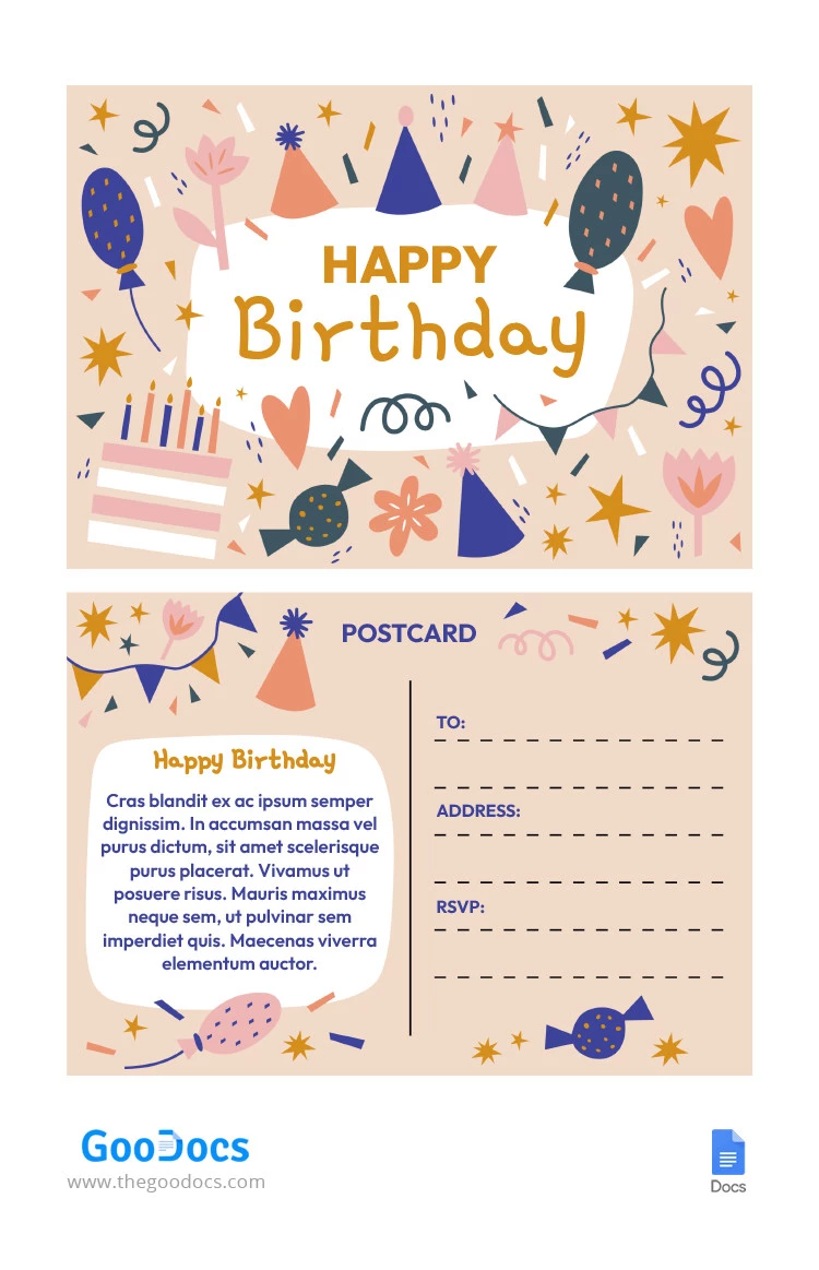 Cartão postal de aniversário ilustrado - free Google Docs Template - 10065506
