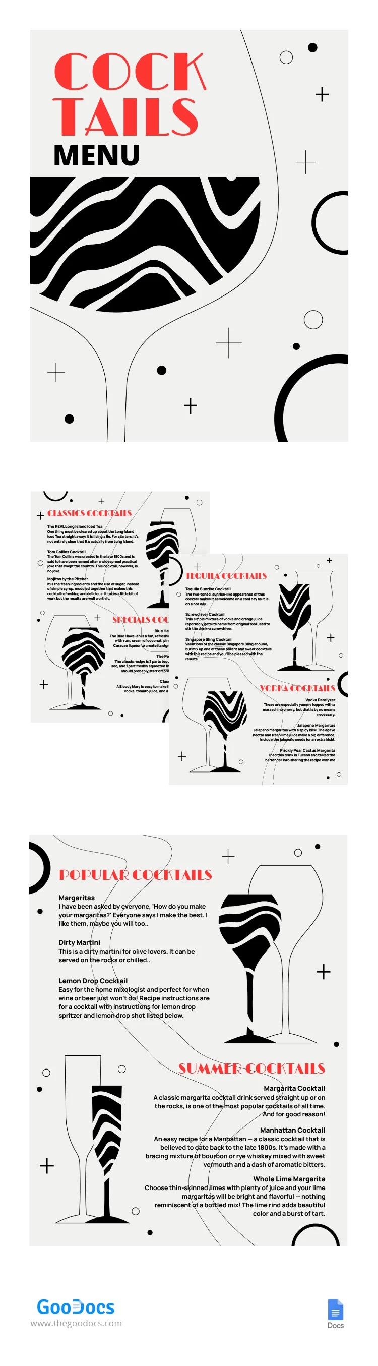 Illustrated Cocktails Menu - free Google Docs Template - 10064358