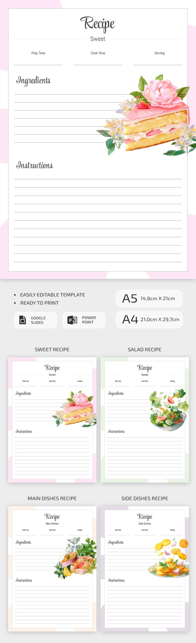 Free Illustrated Recipe Page Template in Google Slides and Microsoft ...