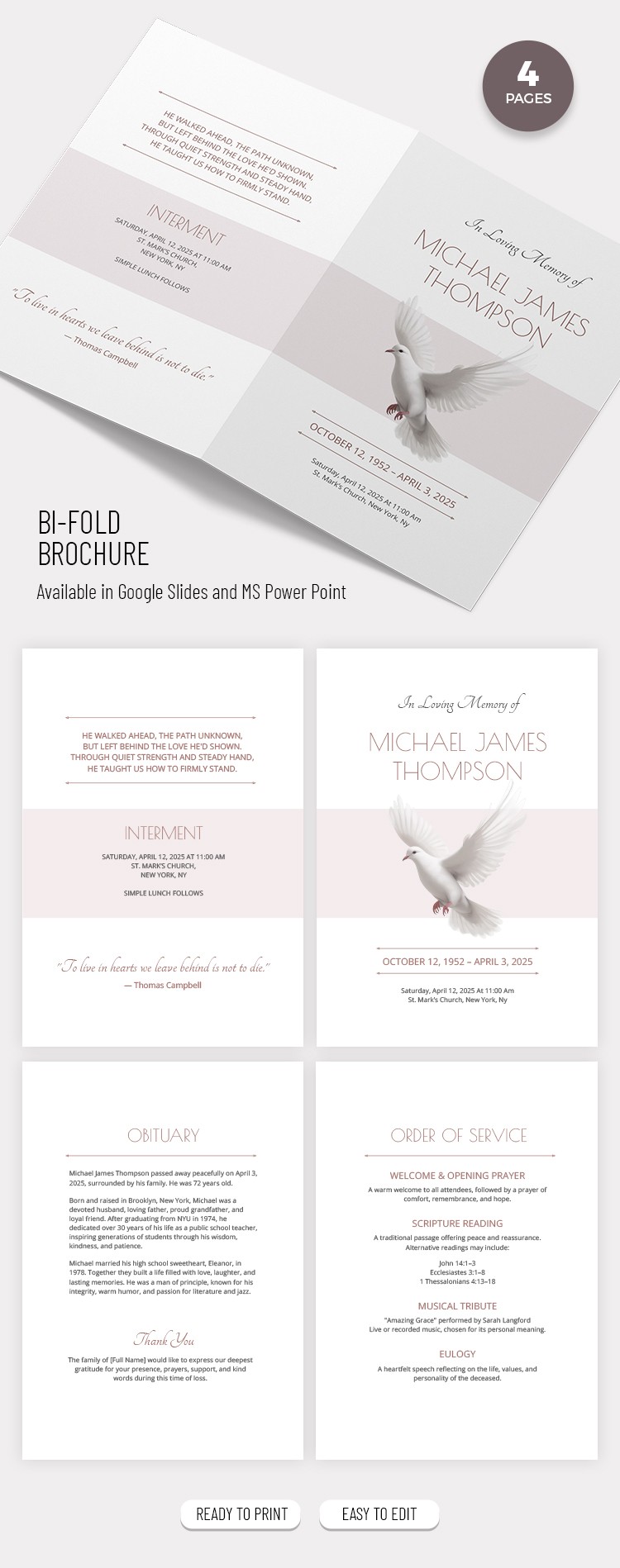 Free In Lovıng Memory Funeral Pamphlet Template In Google Slides