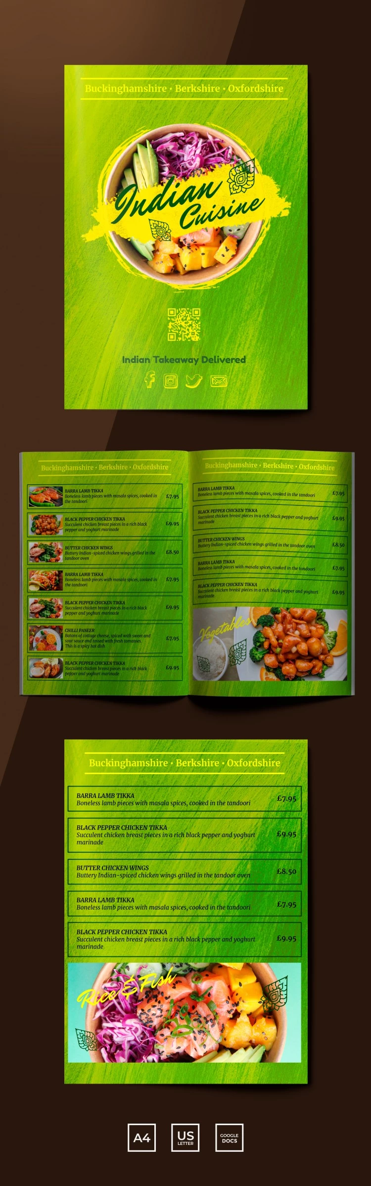 Delicioso cardápio de restaurante indiano - free Google Docs Template - 10061794
