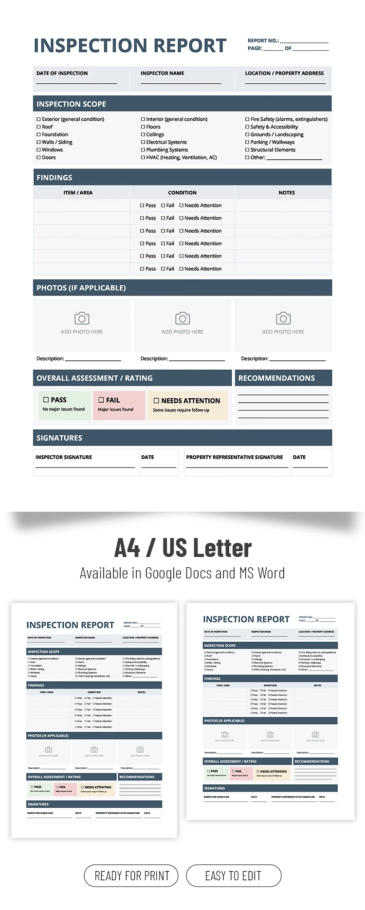 Preview of Inspection Report Template for Google Docs and Microsoft Word