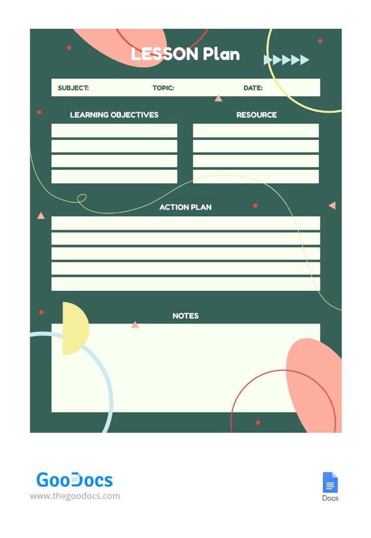 Interesting Green Lesson Plan - free Google Docs Template - 10064242