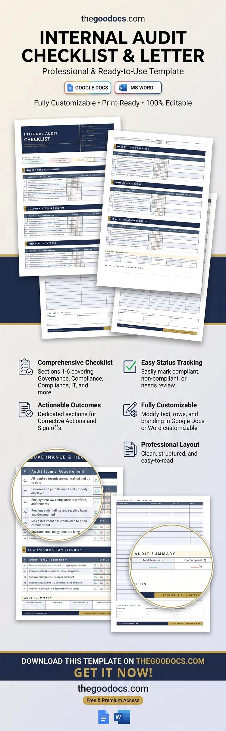 Preview of Internal Audit Checklist for Google Docs and Microsoft Word