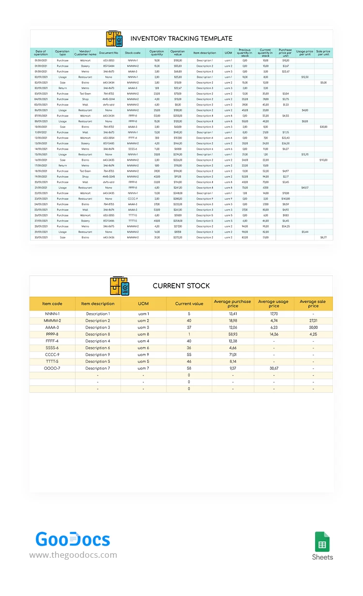 Tracciamento dell'inventario - free Google Docs Template - 10063053