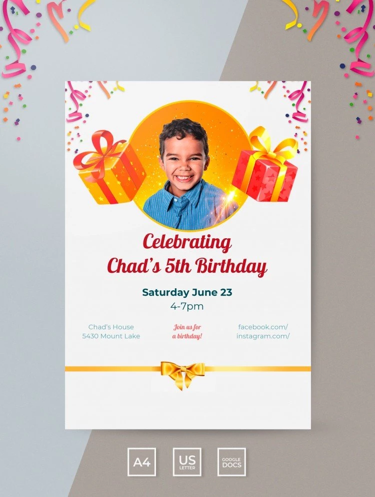 Invito di compleanno con colori vivaci - free Google Docs Template - 10061505